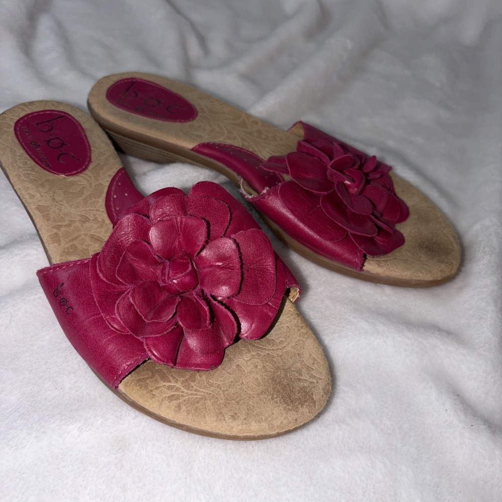 BOC Women's US‎ 8M | EU 39 Pink Leather 3D Flower Slip On Slide Sandals Resort